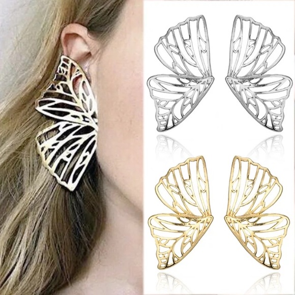 Jewelry - Boho Silver butterfly wing earrings